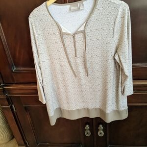 Chico's Tan and White Blouse Sz2